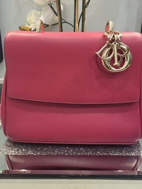 Dior Pink Leather Shoulder Bag with Gold Charms